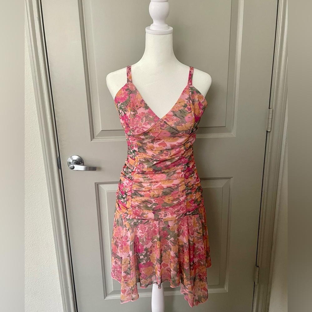 Wild Fable Pink Ruched Ruffled Mini Dress